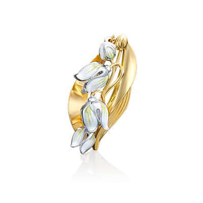 Золотая Брошь «Ландыш» из комбинированного золота с эмалью, 585 проба 2,82 гр