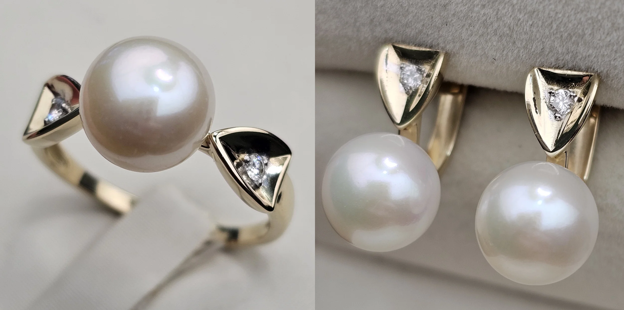 Золотой набор 585 проба с бриллиантами (к 19.5р 0,06Ct SI1/H,VG-cut,с 0.06Ct SI1/H, VG-Cut)