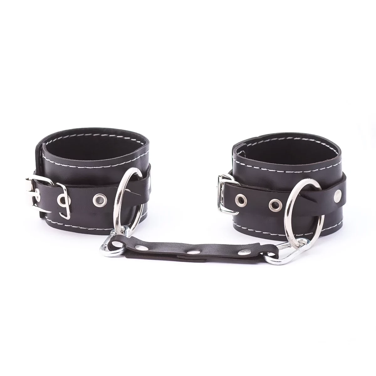 Двухслойные оковы из натуральной кожи с белой строчкой, фото 1