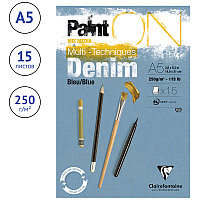 Скетчбук - альбом Clairefontaine "Paint ON Denim Blue", для смешанных техник 15л., 250г/м2, 975700C