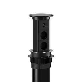 Shelbi STVA-4-WC-IP54-S Выдвижной-авто наст. розет. блок на 2 розетки, USB A+C, IP54, бесп. зар., серебро