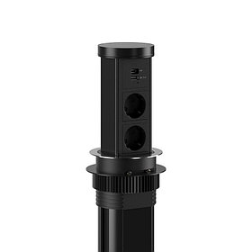 Shelbi Выдвижной авто настольный розеточный блок, 2 розетки 220В, USB-A+C, ультратонкий, бесп. зарядка 15Вт,