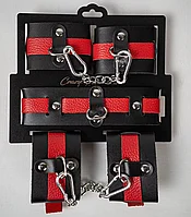 Набор из черной кожи с красным ремнем