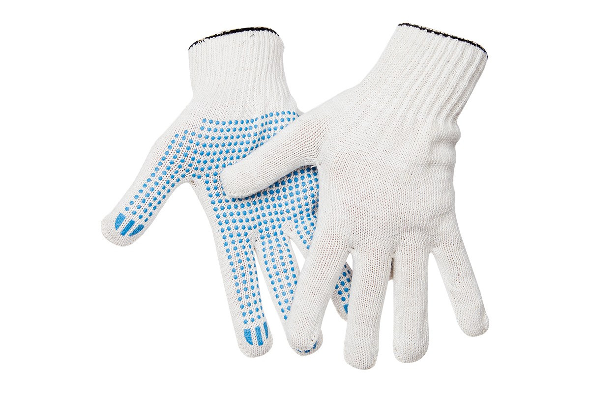 Перчатки х/б 10 класс OfficeClean, эконом, с точечным ПВХ, 4 нитки, белый, (40-42г), 116 текс