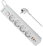 Defender 99434 Сетевой фильтр DFS 143 3 м, 4 розетки, 2xUSB, 1xType-C, белый