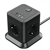 Ritmix RM-242C Сетевой фильтр 2 м, 4 розетки, Type-C, 2 х USB, черный.