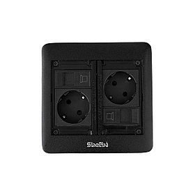 Shelbi STF-2SR-B Напольный/настольный лючок на 2 розетки, 2 RJ45 5e UTP, металл, чёрный