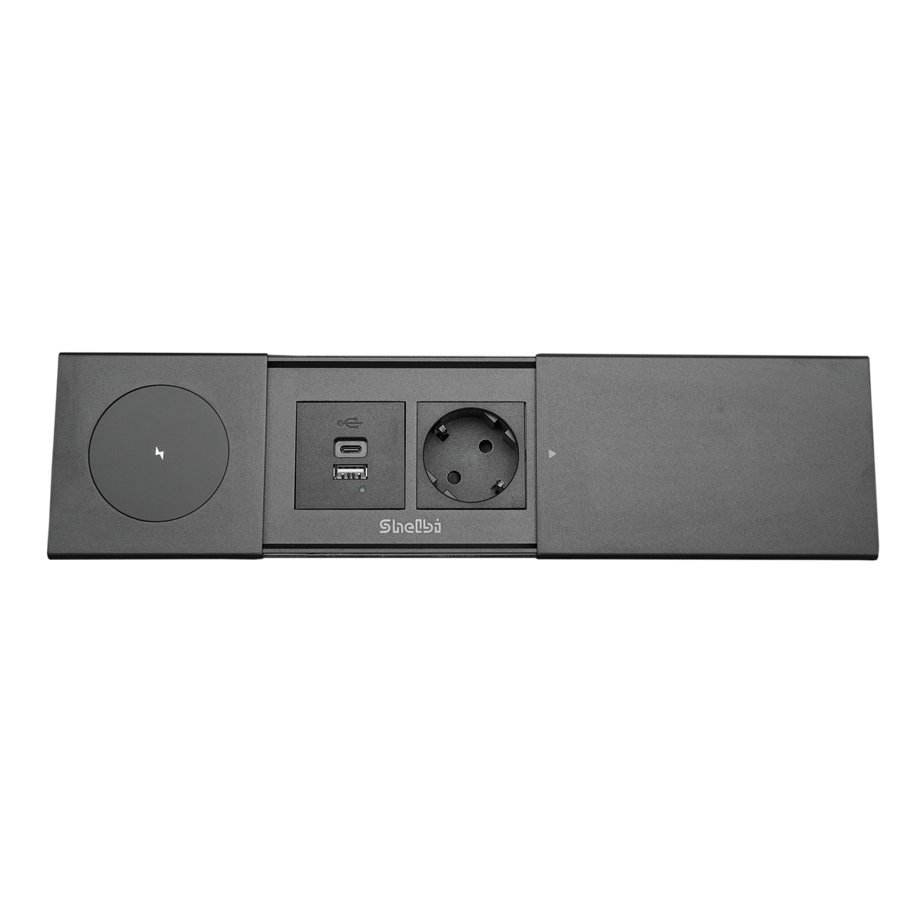 Shelbi Настольный бокс со сдвижной крышкой на 1 розетку, USB A+C, беспр. зар., шнур 1,8м, чёрный