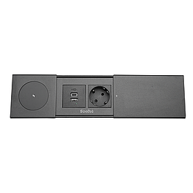 Shelbi Настольный бокс со сдвижной крышкой на 1 розетку, USB A+C, беспр. зар., шнур 1,8м, чёрный