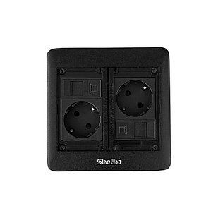 Shelbi STF-2SR-B Напольный/настольный лючок на 2 розетки, 2 RJ45 5e UTP, металл, чёрный
