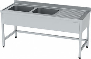 Рабочий стол из нержавеющей стали с двумя мойками AISI 304 1200x600x850mm