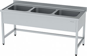 Рабочий стол из нержавеющей стали с тремя мойками AISI 304 1800x700x850mm
