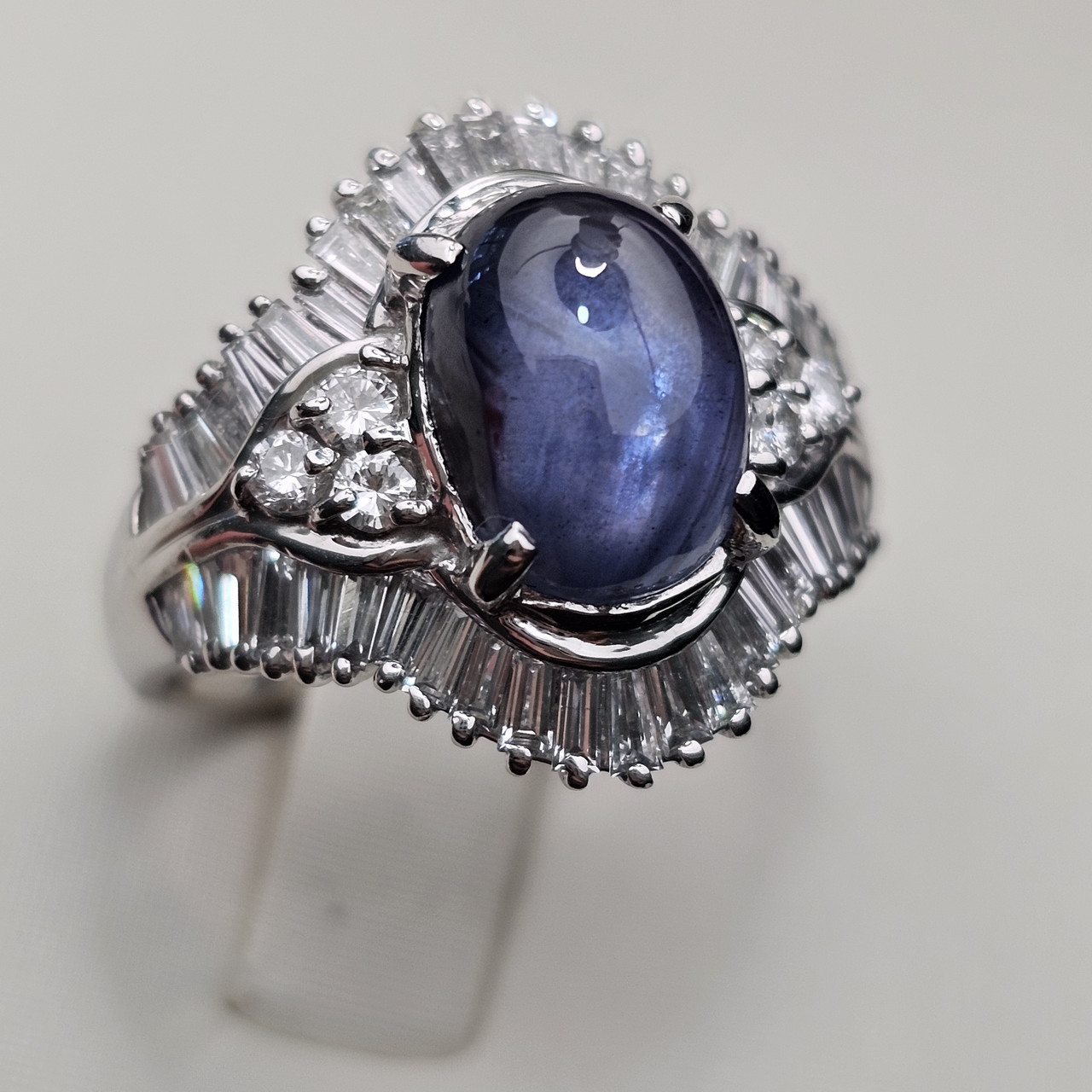 Кольцо Платина 900 пр,17р.звездчатый сапфир 7,5Сt .бриллиант 1,42Ct VS2/G, фото 1