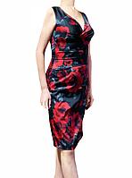 Облегающее коктейльное платье Миди с цветочным узором без рукавов с V-образным вырезом