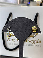 Серебряные асимметричные серьги «Солнце и Луна» с цирконием