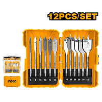 Набор из 12 плоских сверл по дереву  Ingco AKDL1206