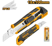Нож канцелярский INGCO 100x18 мм (3 лезвия в комплекте) HKNS28035