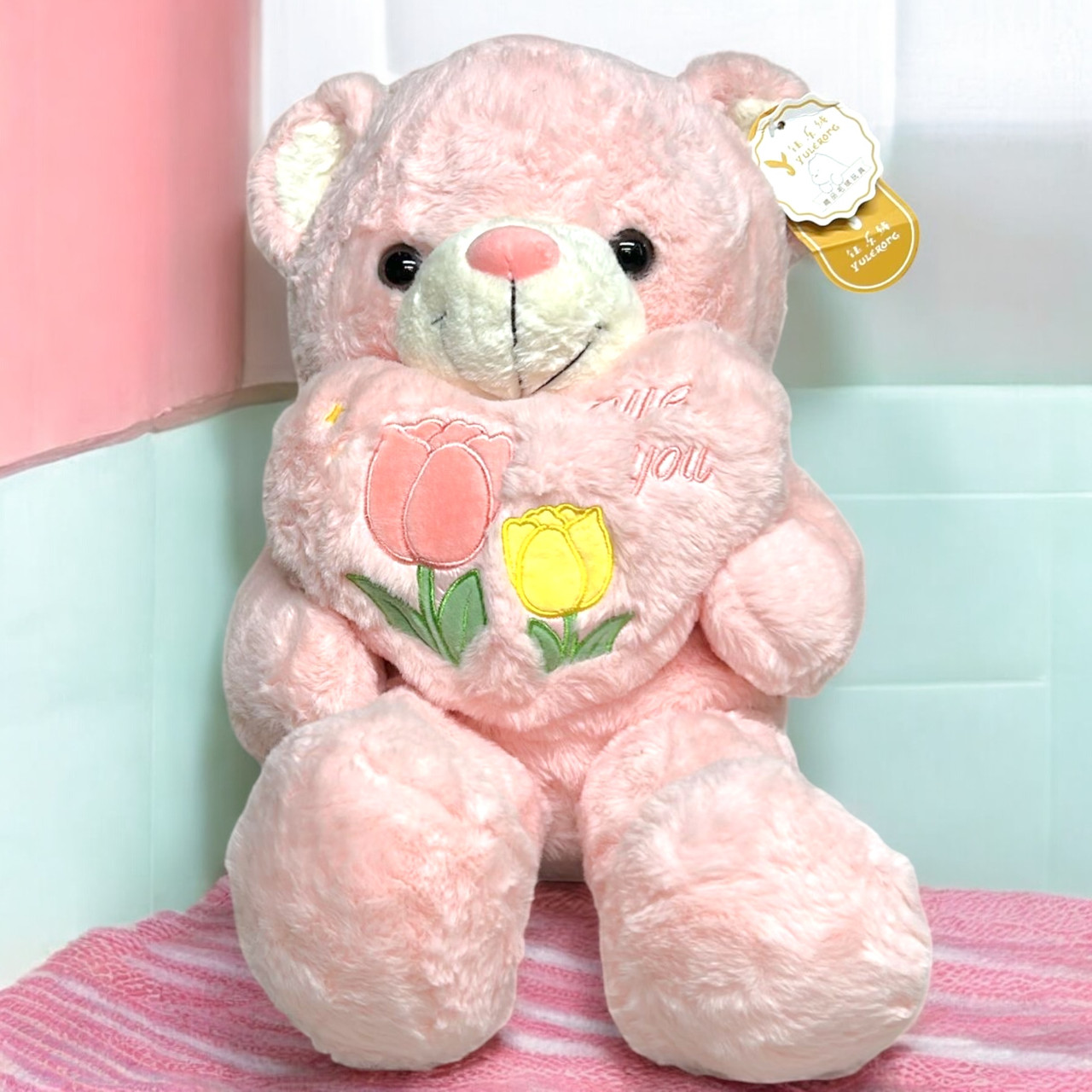 40см Мишка с сердцем (вышивка цветы), фото 1