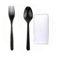 Набор 3/1 Премиум черный (300 шт/кор); Состав: Вилка, Ложка стол., салфетка белая