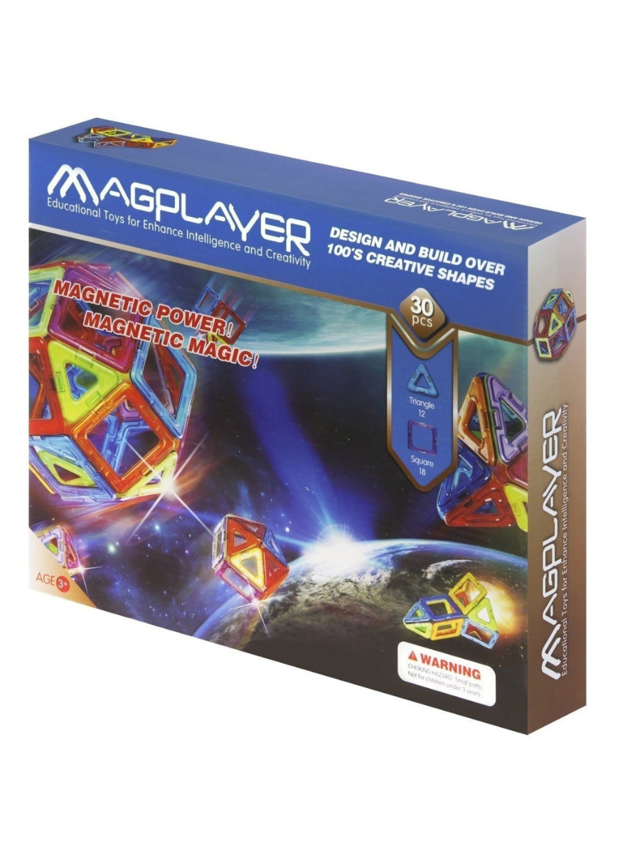 Конструктор Magplayer магнитный набор 30 эл., фото 1