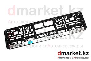 Рамка для номера, пластик, черная, на защелках, Kazakhstan