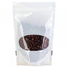 Пакет дой-пак белый глянцевый 105*190 (35 +35) мм с овальным окном и с замком зип-лок zip-lock