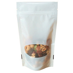 Пакет дой-пак белый матовый 105*190 (35 +35) мм с овальным окном и с замком зип-лок zip-lock