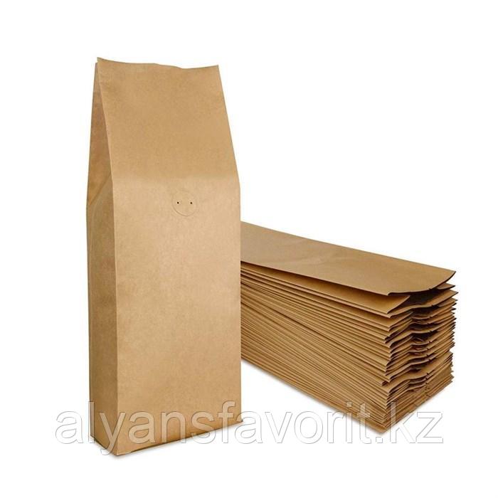Пакет дой пак бумажный крафт с центральным швом 135*390+70 мм с  клапаном дегазации