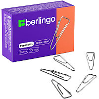 Скрепки BERLINGO 25 мм, никелированные, треугольные, 100 шт/упак