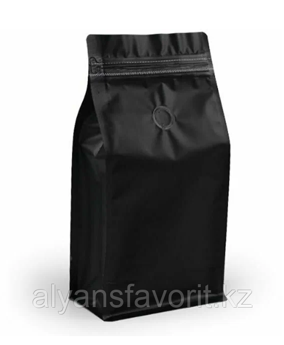 Пакет восьмишовный квадропак черный матовый150*320+100 мм с клапаном дегазации и с замком зип лок