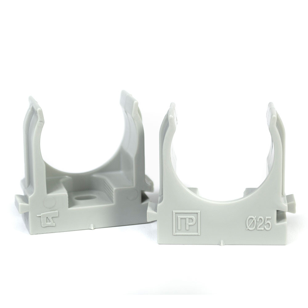 Крепеж-клипса для труб для прямого монтажа серая в гофроящике d25 мм 900шт/кор Промрукав, фото 1