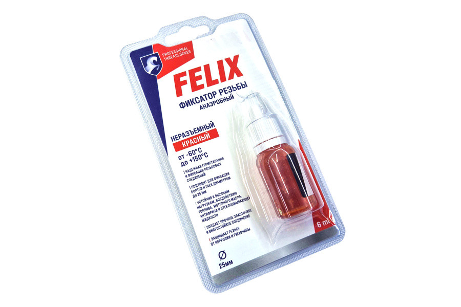 Фиксатор резьбы FELIX неразъемный 6мл. (красный) (18шт)