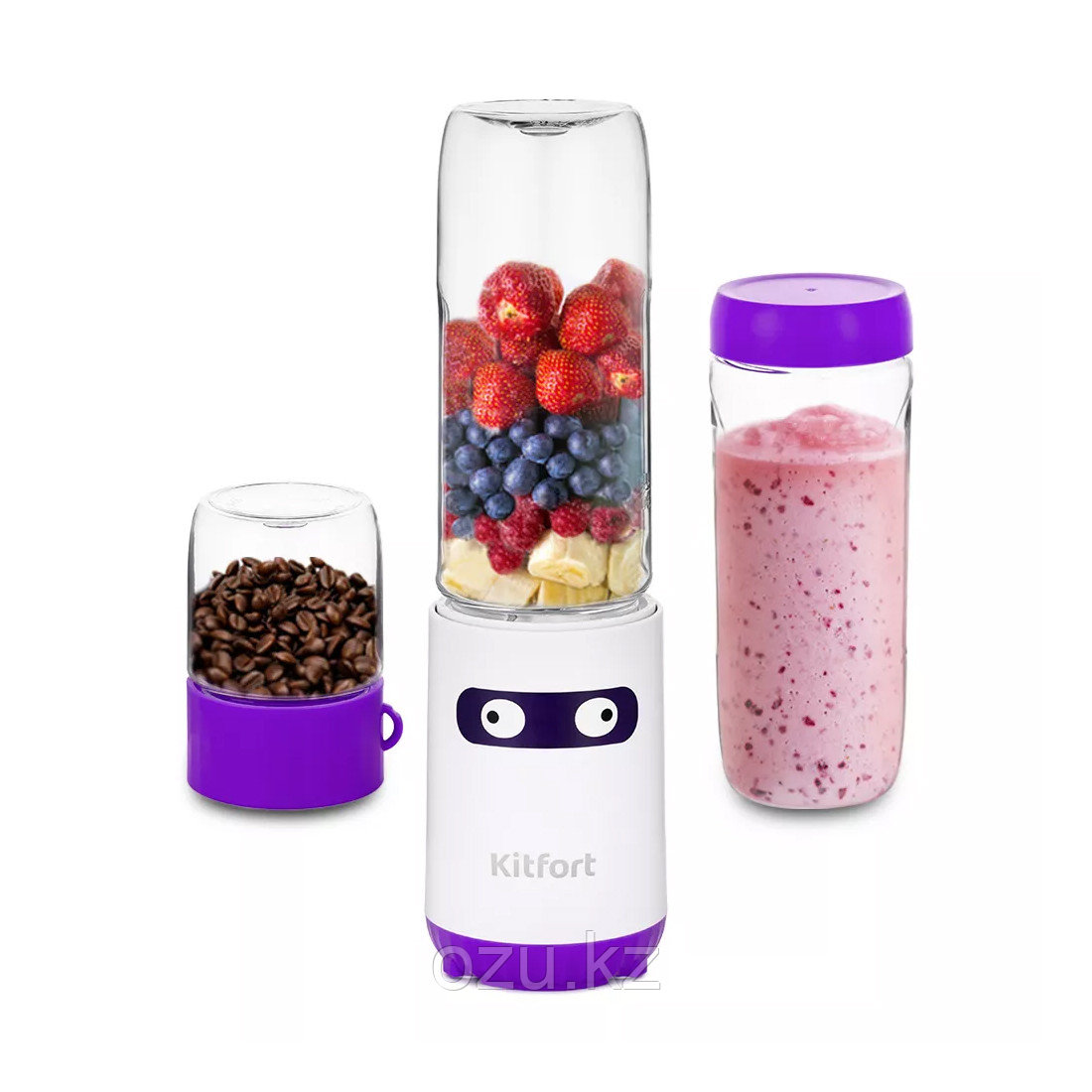 Стационарный блендер Kitfort Shake & Take KT-3033-1 "2 в 1" бело-фиолетовый, фото 1