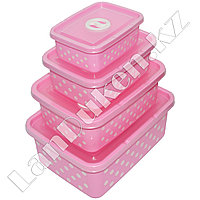 Набор из 4 прямоугольных контейнеров для хранения еды (емкость для сыпучих продуктов) розовый