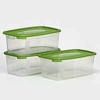 Набор контейнеров пищевых Доляна, 3 шт.: 1 л, 18.5×12×7 см, прямоугольные, прозрачные, МИКС
