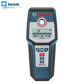 Детектор металла BOSCH GMS 120 PROF  ( Глубина обнаружения: чёрные металлы - 120 мм | древесина - 38 мм | медный кабель 50 мм )