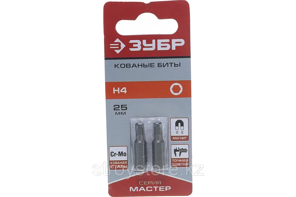 Биты кованые, 2 шт, ЗУБР HEX4 25 мм