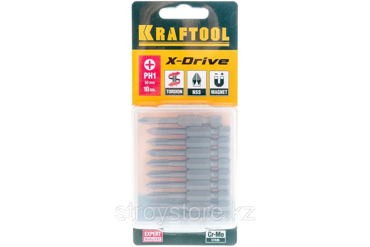 Биты торсионные, 10 шт, KRAFTOOL X-Drive PH 1, 50 мм