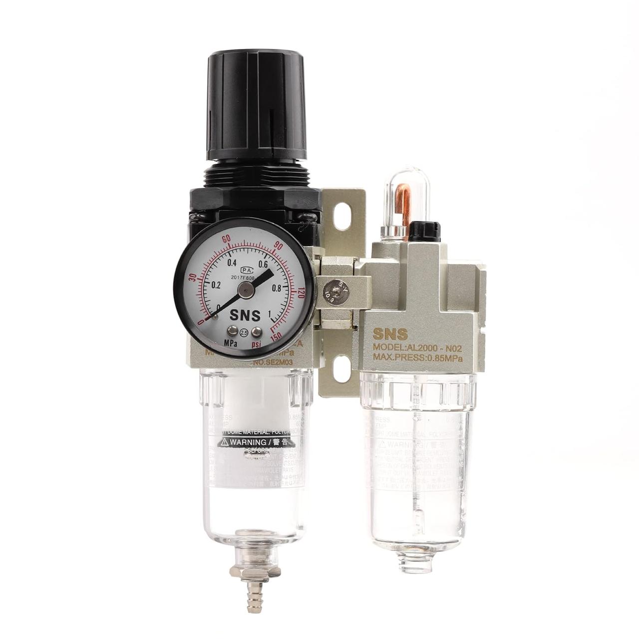 Блок подготовки воздуха SNS AC2010-02, 1/4" фильтр-регулятор давления AW2000-02 и маслораспылитель AL2000-02