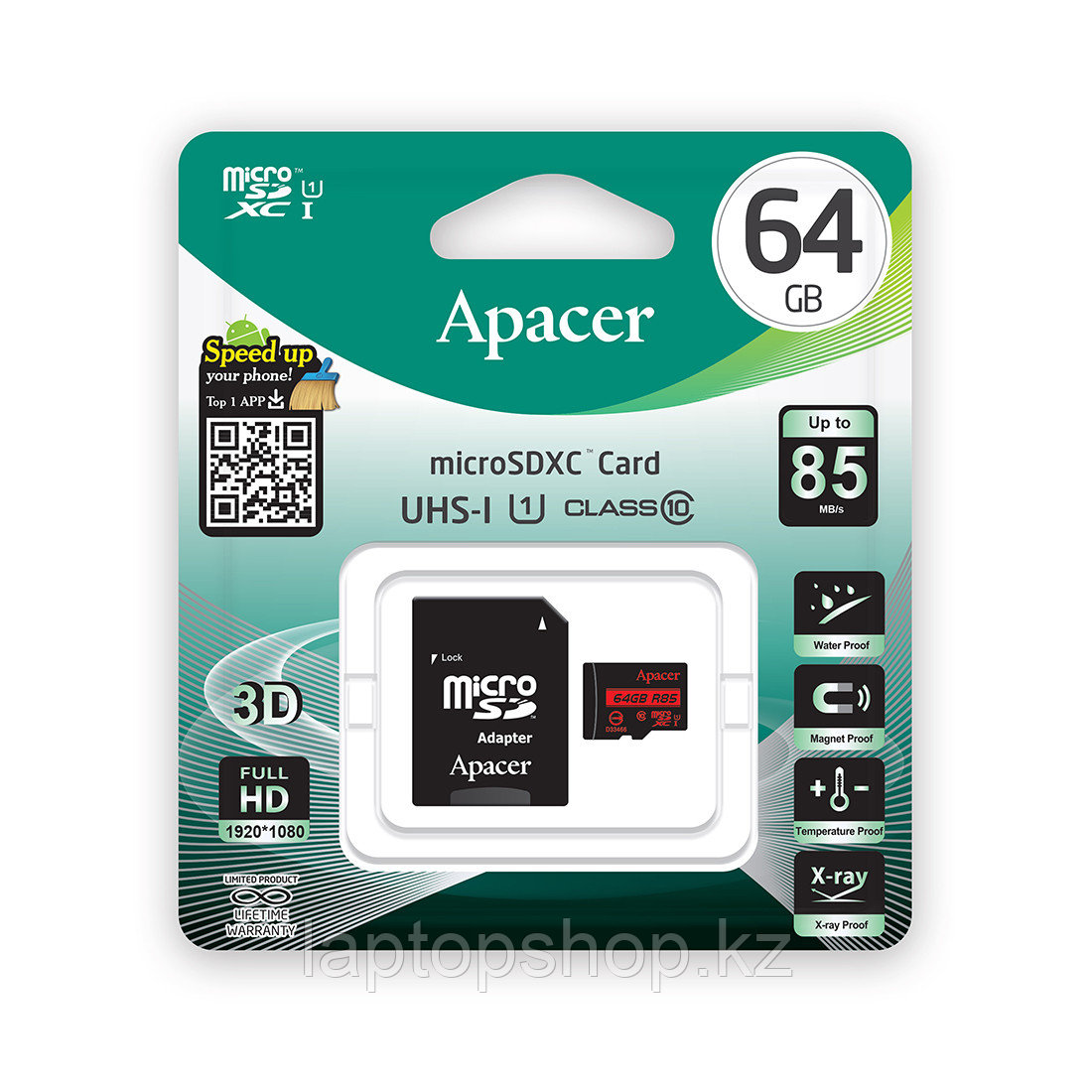 Карта памяти Apacer AP64GMCSX10U5-R, MicroSDXC 64GB, с адаптером SD