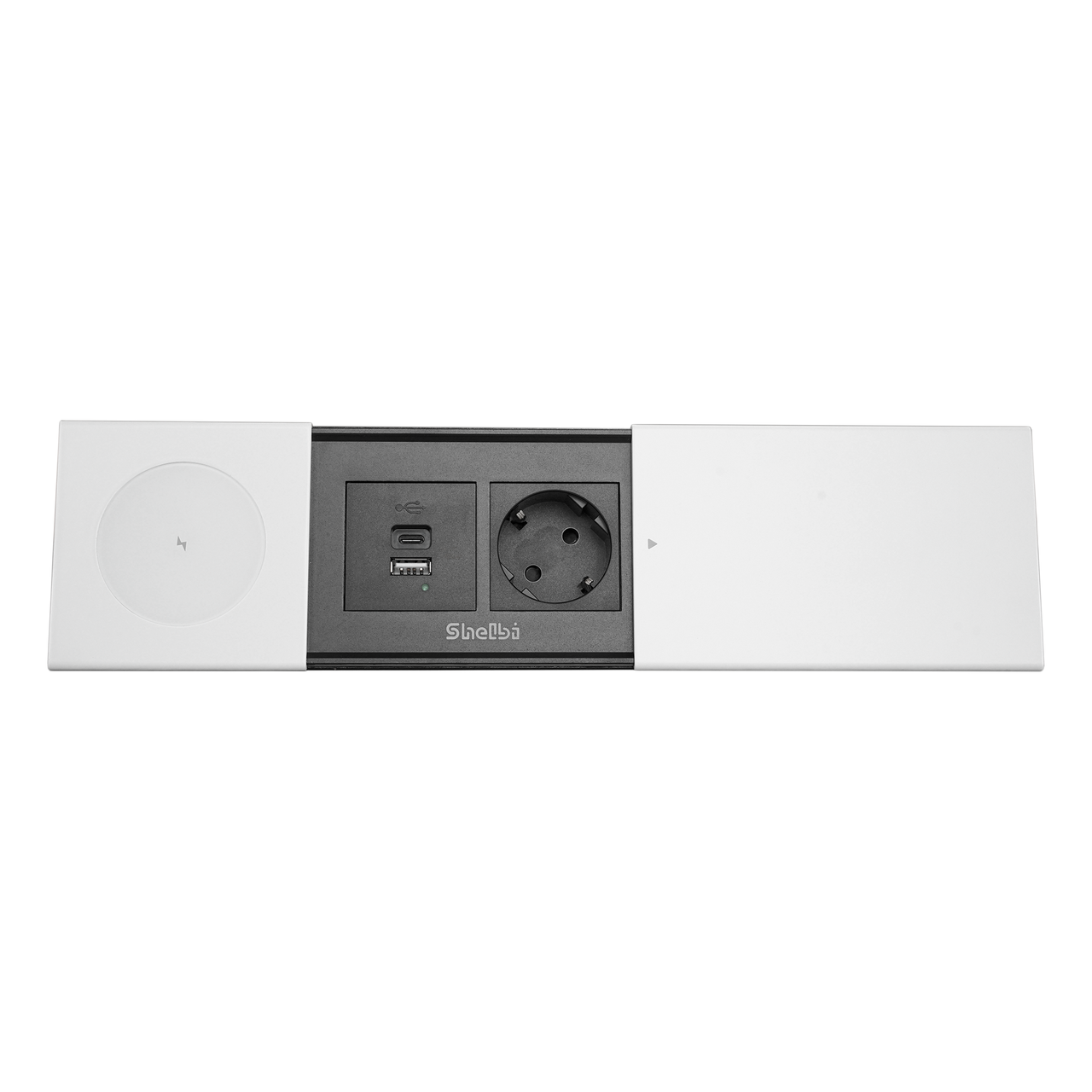 Shelbi Настольный бокс со сдвижной крышкой на 1 розетку, USB A+C, беспр. зар., шнур 1,8м, белый