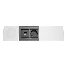 Shelbi Настольный бокс со сдвижной крышкой на 1 розетку, USB A+C, беспр. зар., шнур 1,8м, белый