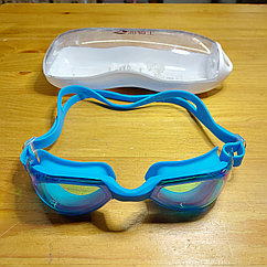 Очки для плавания "Хамелеон" в футляре. Swim goggles. Плавательные очки в бассейн. Unisex. Для купания. Голубой силикон.
