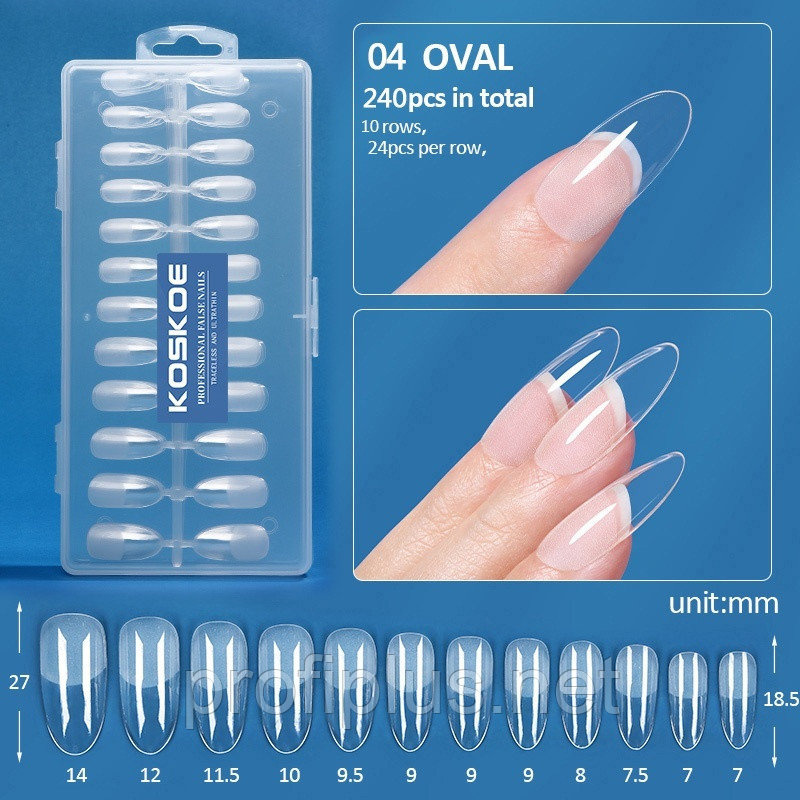 KOSKOE типсы овал Nail Tips 04 прозрачный 240 шт
