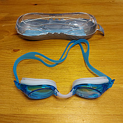 Плавательные очки в бассейн "Swallow". Очки для плавания в футляре. Swim goggles. Для купания. Голубой силикон.