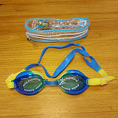 Детские Плавательные очки в бассейн. Очки для плавания в футляре. Swim goggles. Для купания. Сине-желтый силикон.