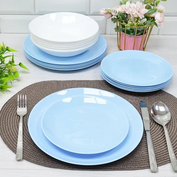 DIWALI LIGHT BLUE+WHITE столовый сервиз на 6 персон из 18 предметов