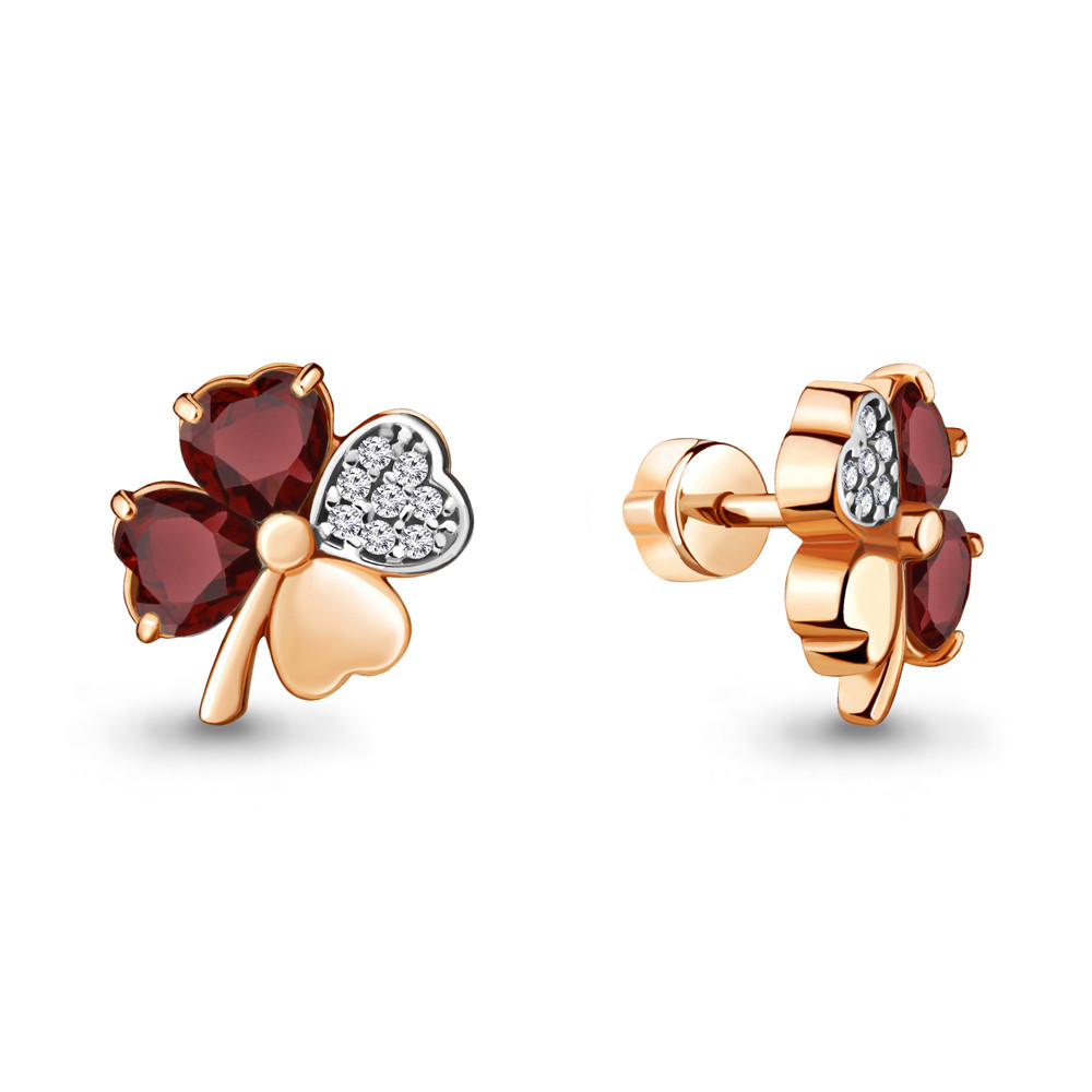 Серебряные серьги-пусеты  Гранат  Фианит Aquamarine 4715603А.6 серебро с позолотой, фото 1