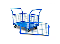 Тележка платформенная TOR ТП-3С (700х1200) с бортами из сетки и двумя ручками (колеса 160 мм)