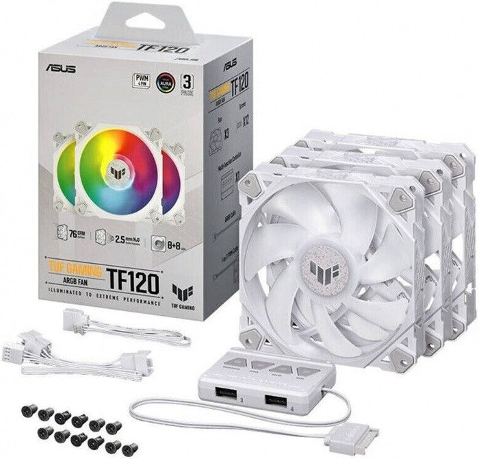asus Комплект вентиляторов ASUS TUF GAMING TF120 ARGB WHITE 3IN1
